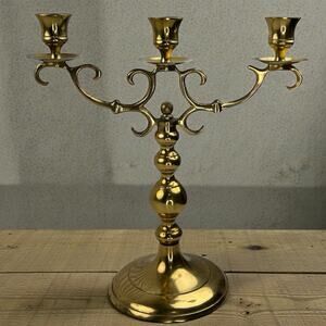 Vintage Solid Brass 3-Arm Candelabra Made in Japan Hollywood Regency